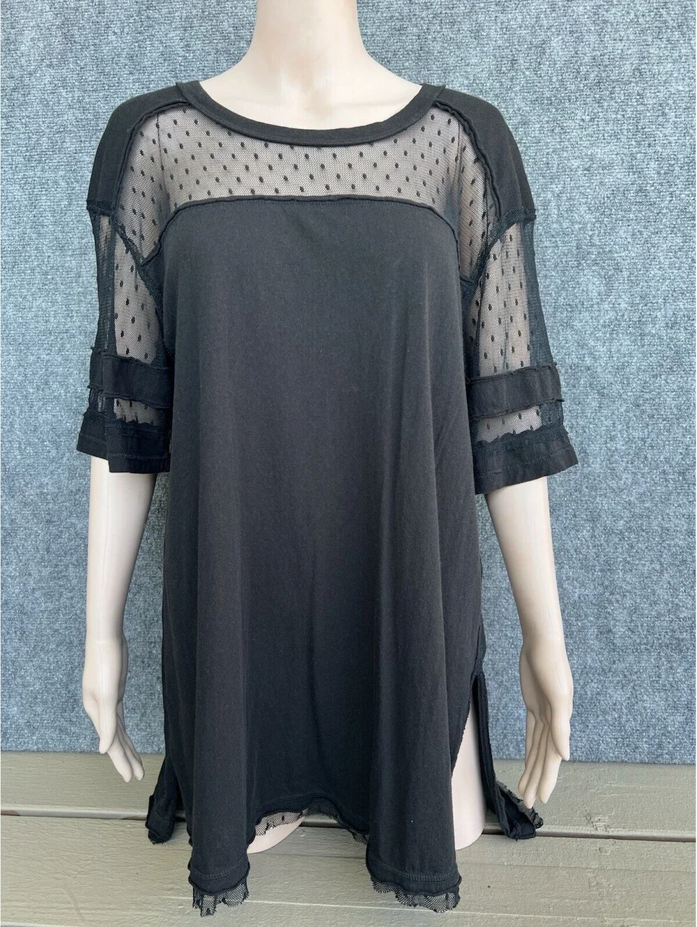 Free People Womens Black Mesh Jersey Mini T Shirt Dress Size XS.